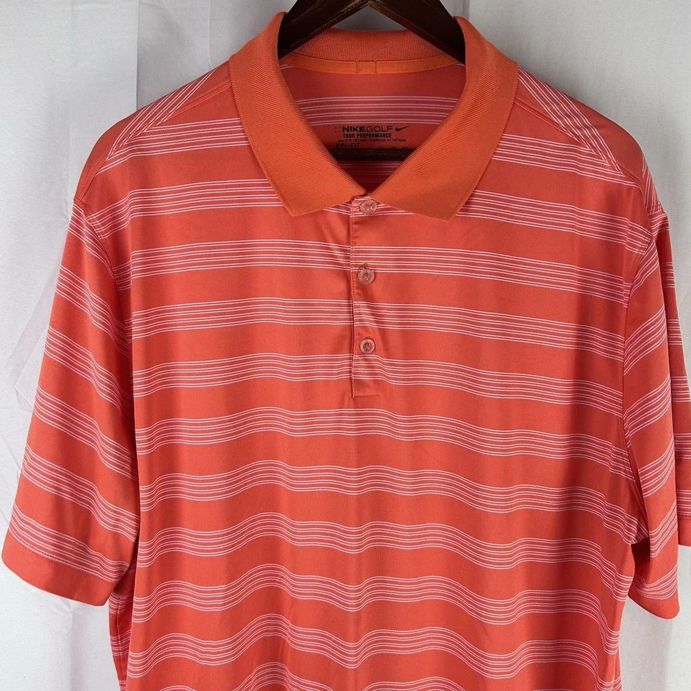 Nike Tour Performance Golf Polo Shirt Mens XXL Short Sleeve Dri Fit Orange White